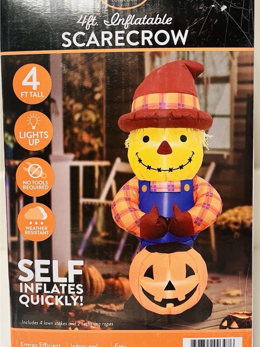 4 ft Inflatable Scarecrow Pumpkin Holiday Decor - Yellow & Orange